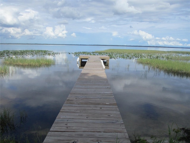 view of dock with a water view