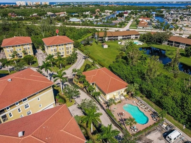 bird's eye view featuring a water view