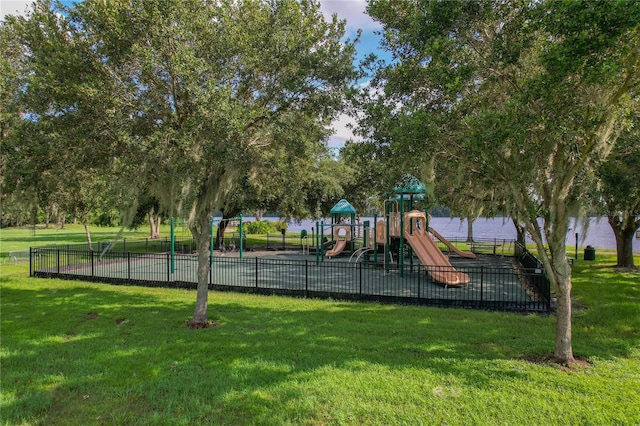 view of play area featuring a yard