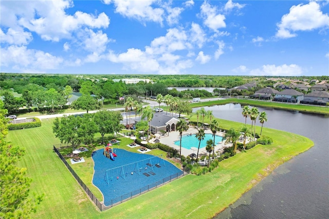 aerial view with a water view