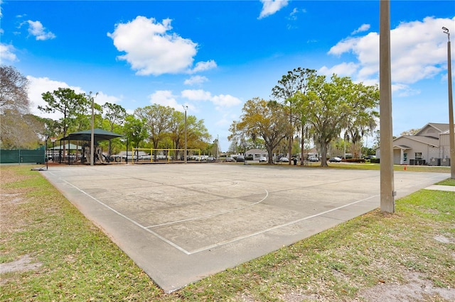 view of basketball court with a gazebo