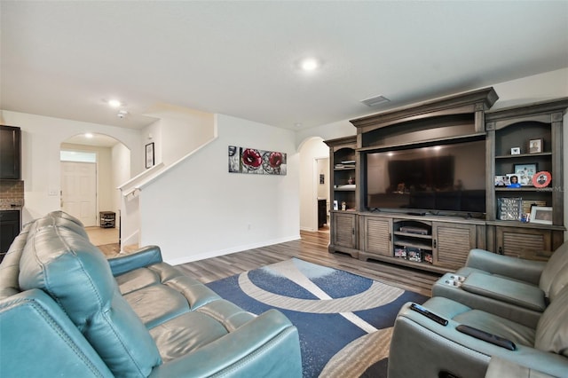 living room with wood-type flooring