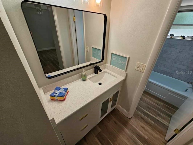 bathroom featuring wood-type flooring and vanity