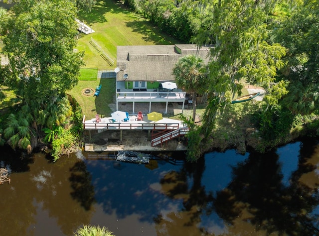 aerial view with a water view