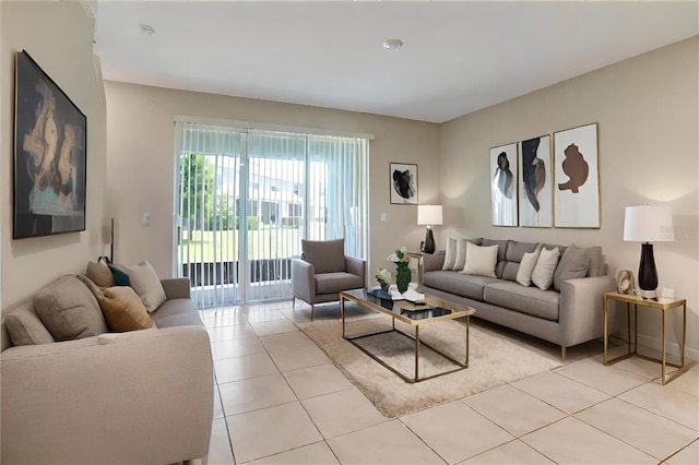 living room with light tile patterned floors