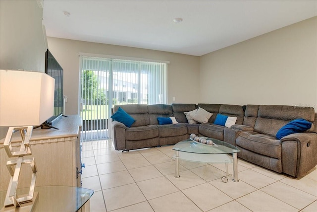 living room with light tile patterned floors