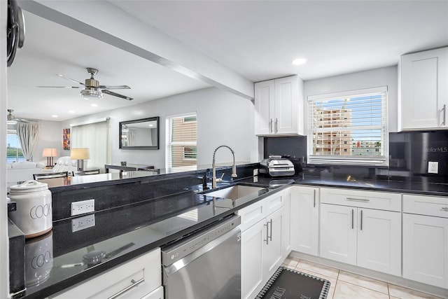 kitchen with plenty of natural light, ceiling fan, and dishwasher