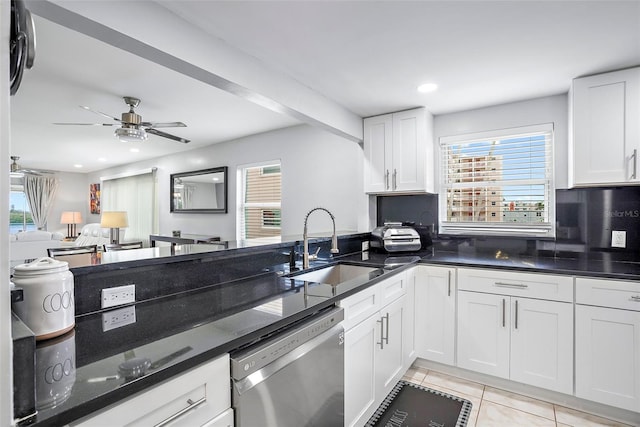 1819 Shore Dr S Unit 318, South Pasadena, FL 33707 - kitchen with dishwasher, a sink, plenty of natural light, white cabinetry, and recessed lighting