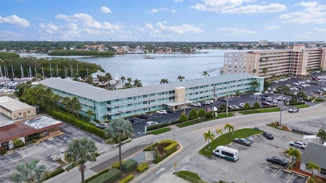 aerial view with a water view