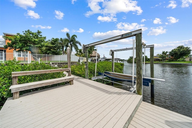 dock area with a water view