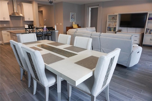 dining space featuring dark wood-type flooring