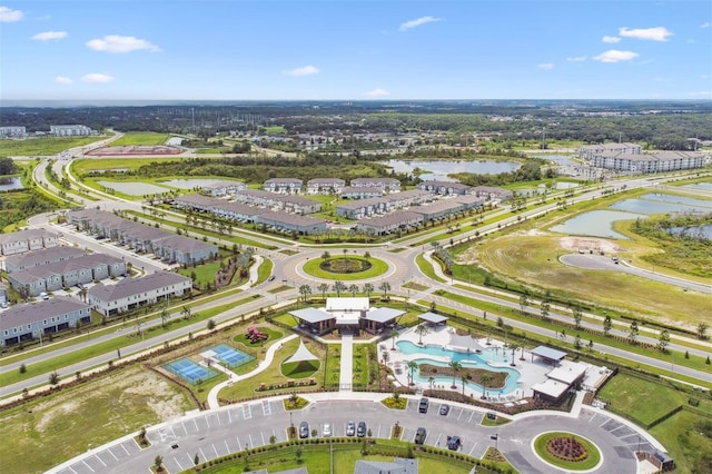 aerial view with a water view