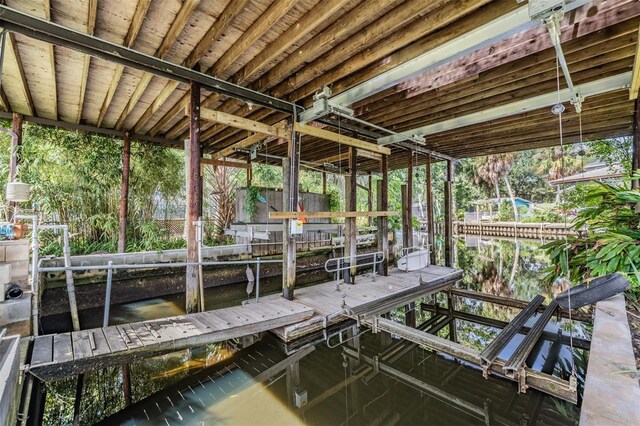 dock area with a water view