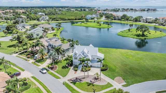 aerial view with a water view