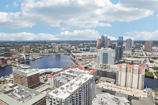 bird's eye view featuring a city view and a water view