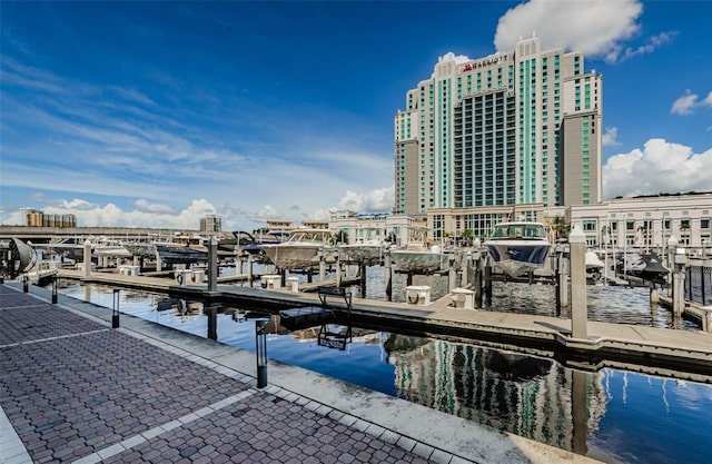 view of dock with a water view