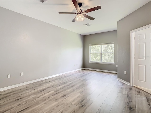 unfurnished room featuring light hardwood / wood-style floors and ceiling fan