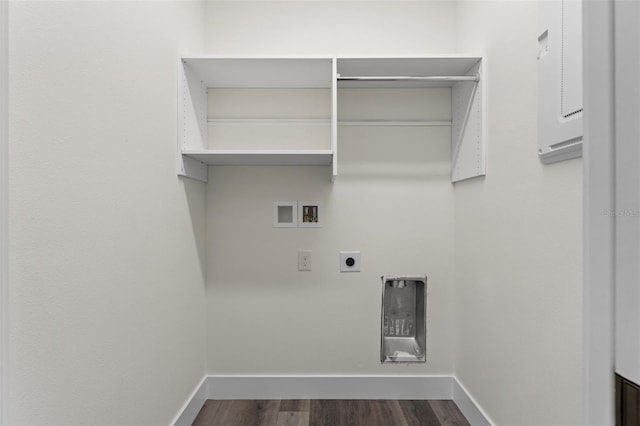 laundry area featuring dark hardwood / wood-style flooring, hookup for a washing machine, and hookup for an electric dryer