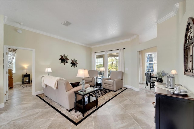 living room featuring ornamental molding