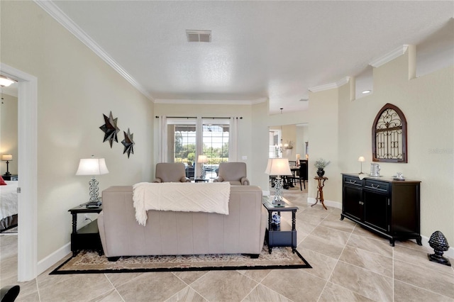 living room with crown molding