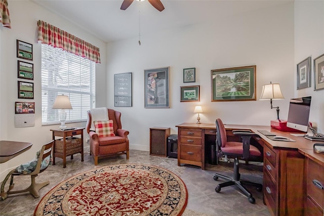 home office with ceiling fan