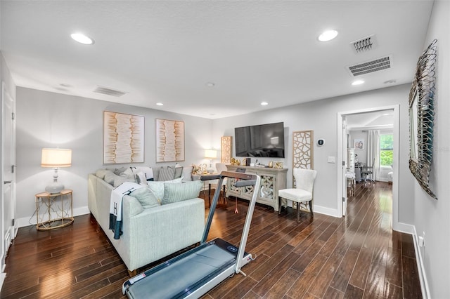 living room featuring dark hardwood / wood-style floors