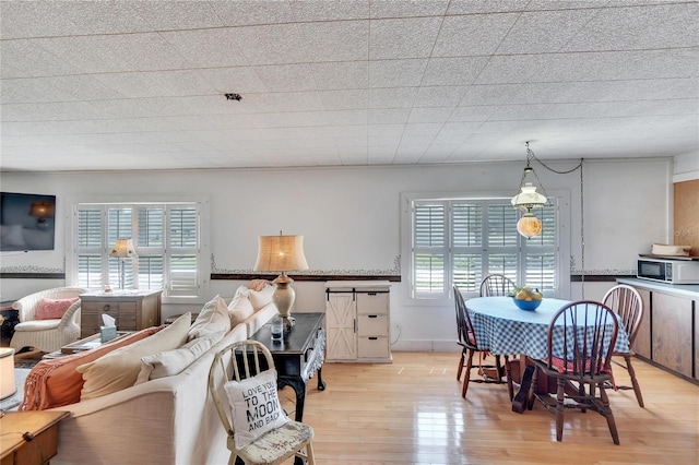 dining space with light hardwood / wood-style flooring