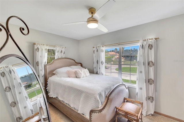 bedroom with carpet flooring and ceiling fan