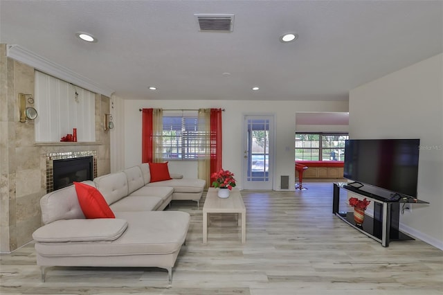 living room featuring light hardwood / wood-style flooring