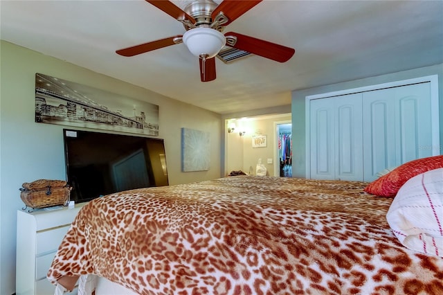 bedroom with a closet and ceiling fan