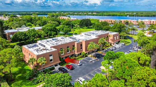 aerial view with a water view