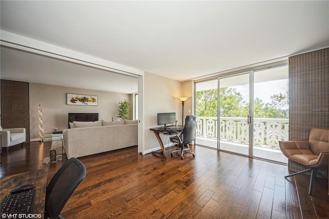2630 Pearce Dr Unit 404, Clearwater, FL 33764 - home office featuring expansive windows, baseboards, wood finished floors, and a baseboard heating unit