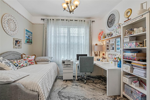 bedroom with an inviting chandelier