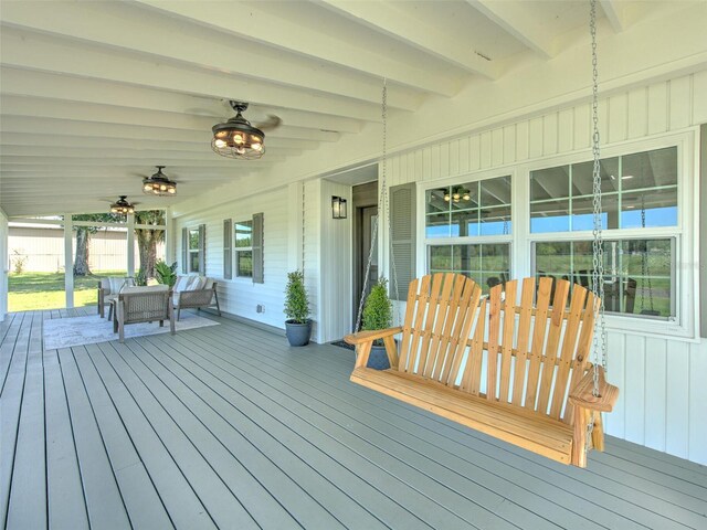 deck featuring ceiling fan