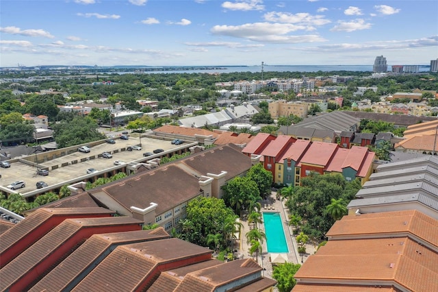 aerial view featuring a water view