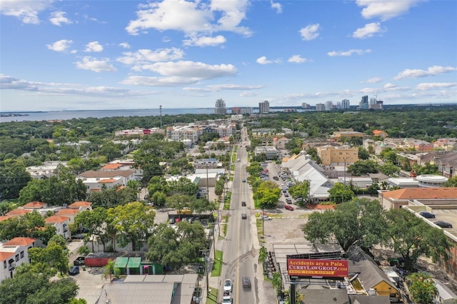 drone / aerial view with a city view