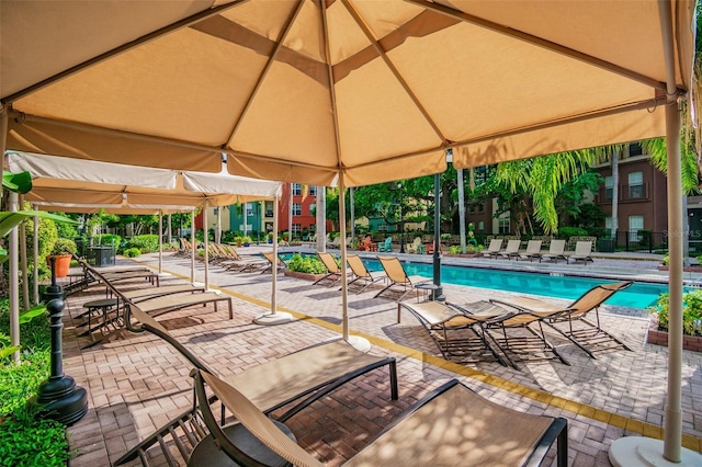 view of pool with a gazebo and a patio