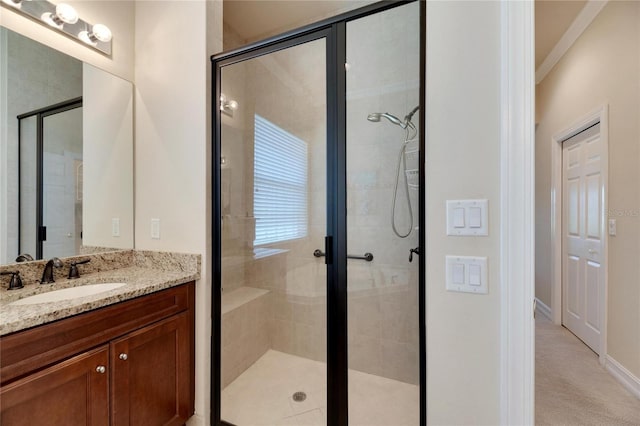 bathroom featuring vanity and walk in shower