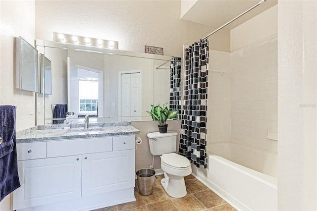 full bathroom featuring vanity, toilet, and shower / bath combo with shower curtain