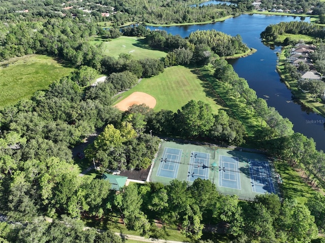 aerial view featuring a water view