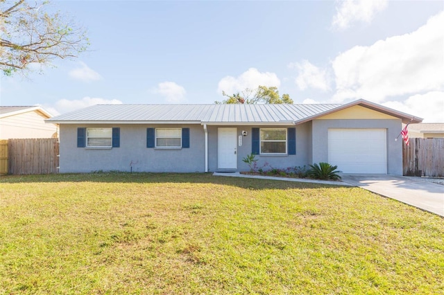 ranch-style house with a front lawn and a garage