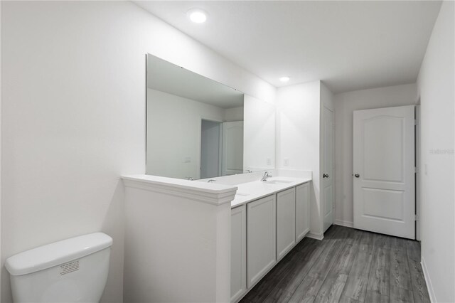 bathroom featuring vanity, toilet, and wood-type flooring