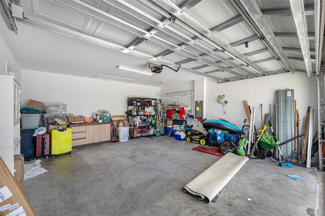 garage featuring a garage door opener and electric panel