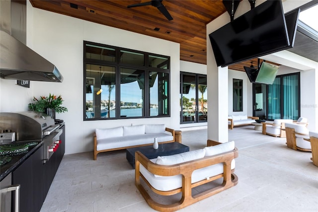 view of patio featuring ceiling fan and area for grilling