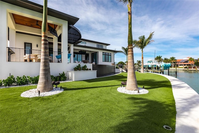 view of yard with a water view