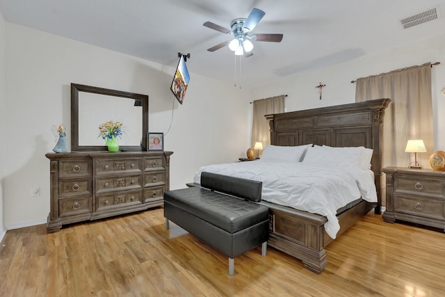 bedroom featuring ceiling fan and light hardwood / wood-style floors