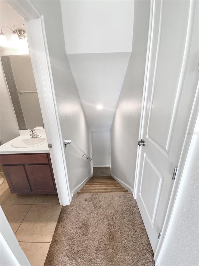 bathroom with vanity and tile patterned floors