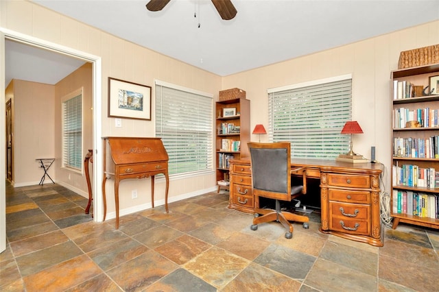 home office with ceiling fan