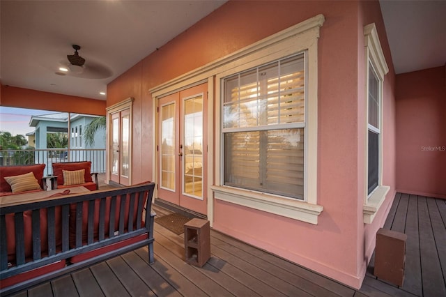 825 Islebay Dr, Apollo Beach, FL 33572 - deck featuring french doors and a ceiling fan