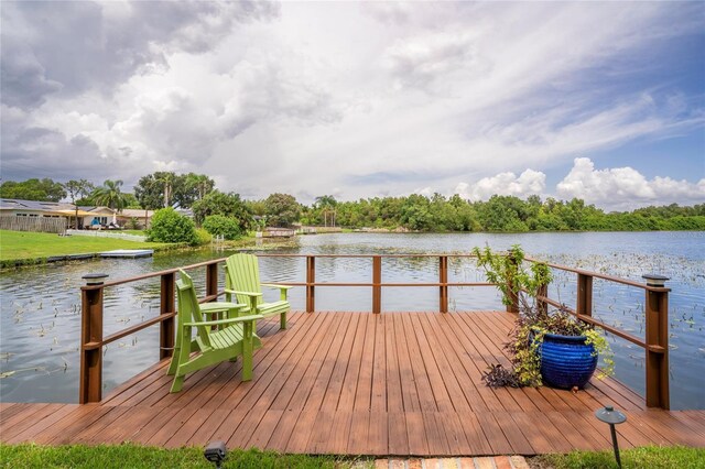 dock area featuring a water view